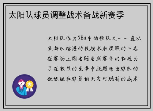 太阳队球员调整战术备战新赛季